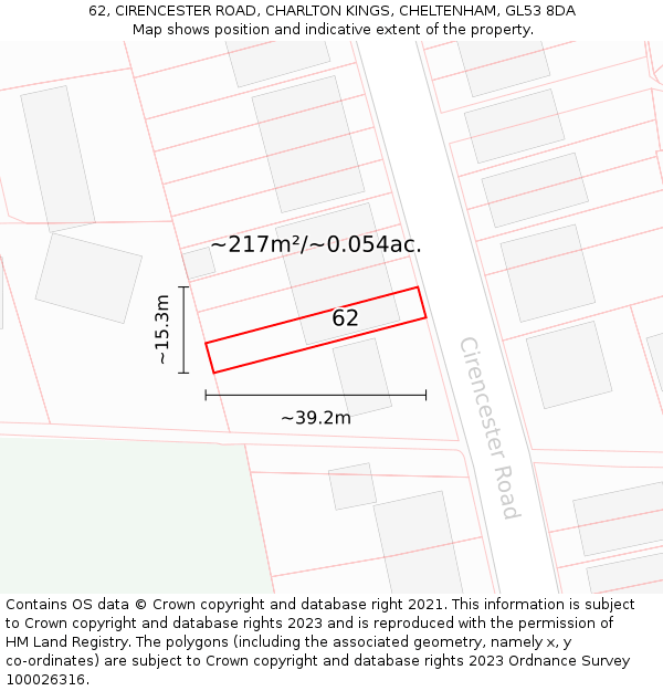 62, CIRENCESTER ROAD, CHARLTON KINGS, CHELTENHAM, GL53 8DA: Plot and title map