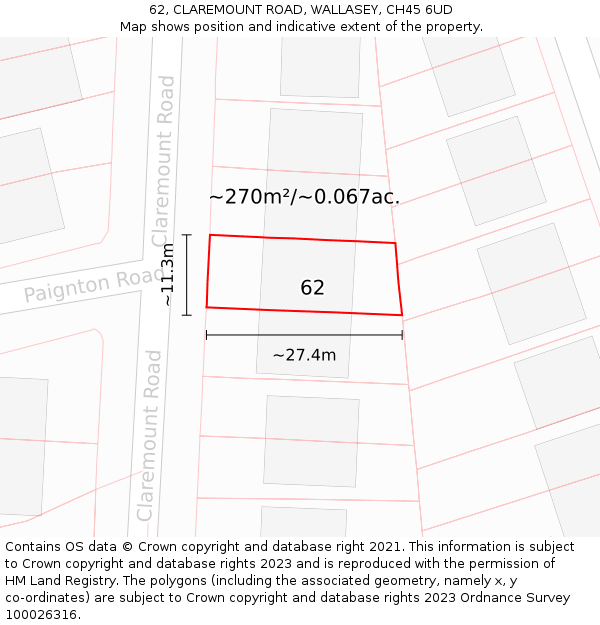 62, CLAREMOUNT ROAD, WALLASEY, CH45 6UD: Plot and title map