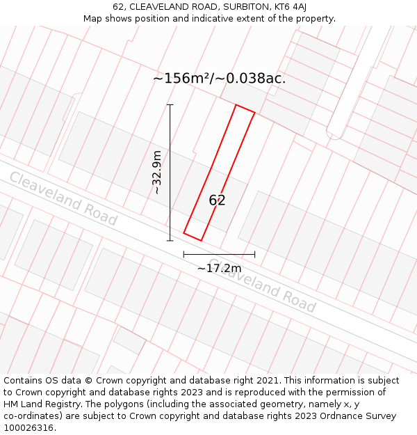 62, CLEAVELAND ROAD, SURBITON, KT6 4AJ: Plot and title map