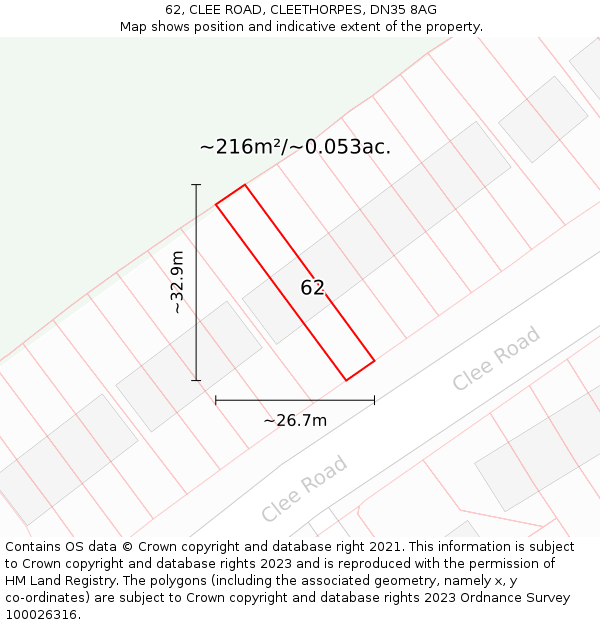 62, CLEE ROAD, CLEETHORPES, DN35 8AG: Plot and title map