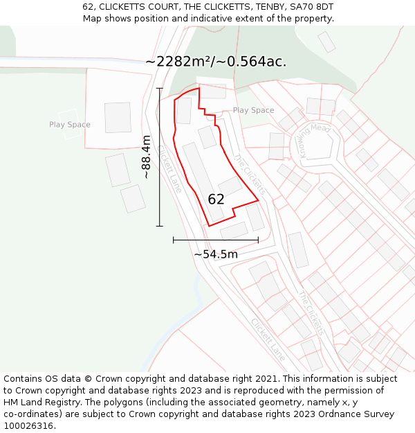 62, CLICKETTS COURT, THE CLICKETTS, TENBY, SA70 8DT: Plot and title map