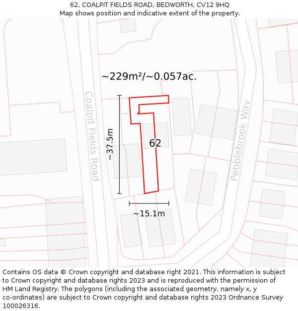 62, COALPIT FIELDS ROAD, BEDWORTH, CV12 9HQ: Plot and title map