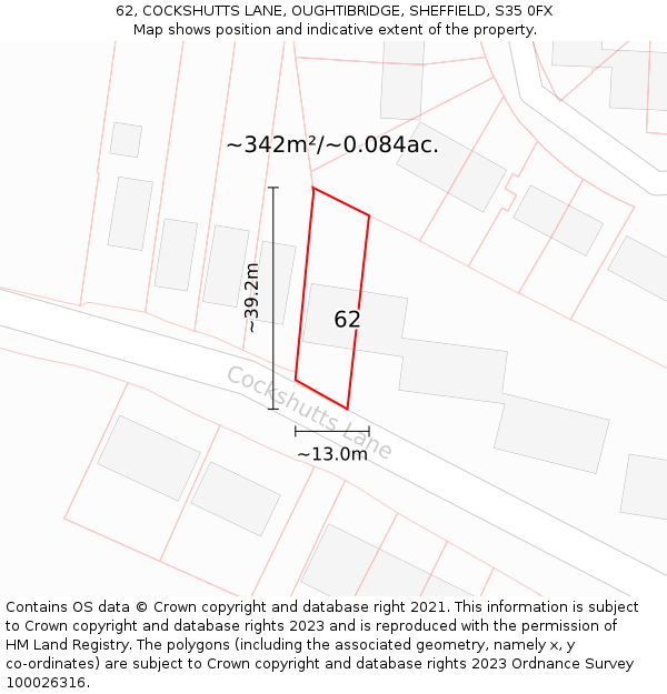 62, COCKSHUTTS LANE, OUGHTIBRIDGE, SHEFFIELD, S35 0FX: Plot and title map