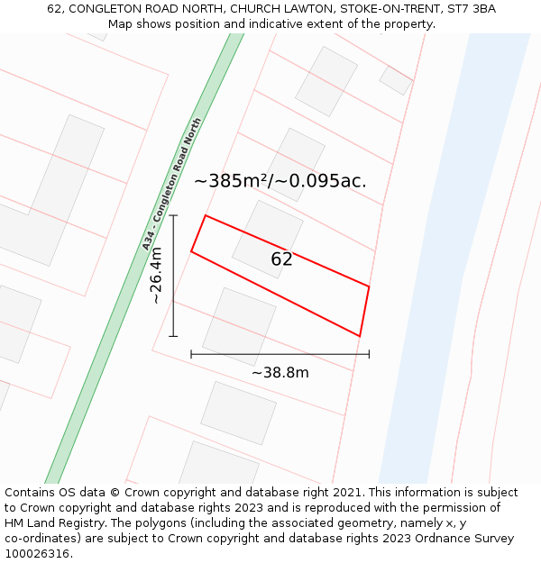 62, CONGLETON ROAD NORTH, CHURCH LAWTON, STOKE-ON-TRENT, ST7 3BA: Plot and title map