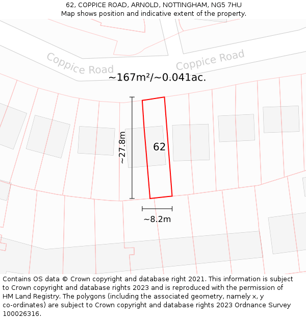 62, COPPICE ROAD, ARNOLD, NOTTINGHAM, NG5 7HU: Plot and title map