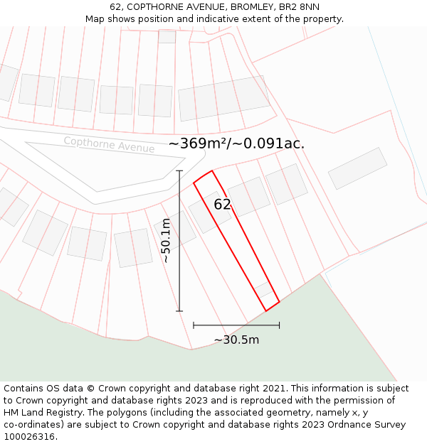 62, COPTHORNE AVENUE, BROMLEY, BR2 8NN: Plot and title map