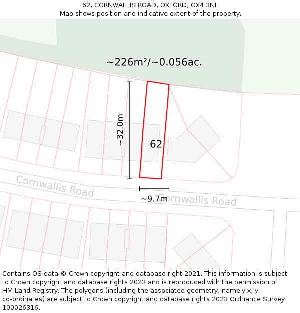 62, CORNWALLIS ROAD, OXFORD, OX4 3NL: Plot and title map