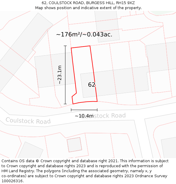 62, COULSTOCK ROAD, BURGESS HILL, RH15 9XZ: Plot and title map