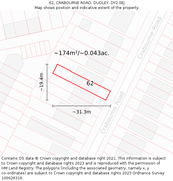 62, CRABOURNE ROAD, DUDLEY, DY2 0EJ: Plot and title map