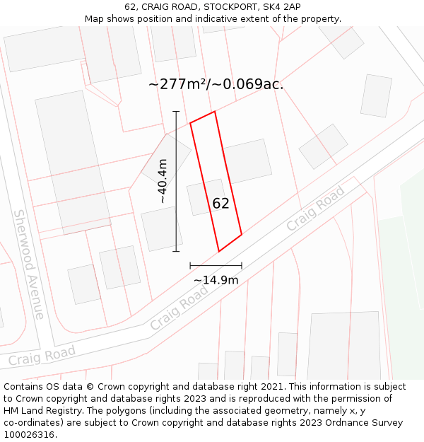 62, CRAIG ROAD, STOCKPORT, SK4 2AP: Plot and title map