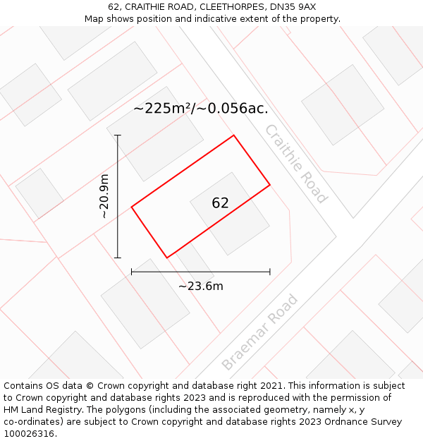 62, CRAITHIE ROAD, CLEETHORPES, DN35 9AX: Plot and title map