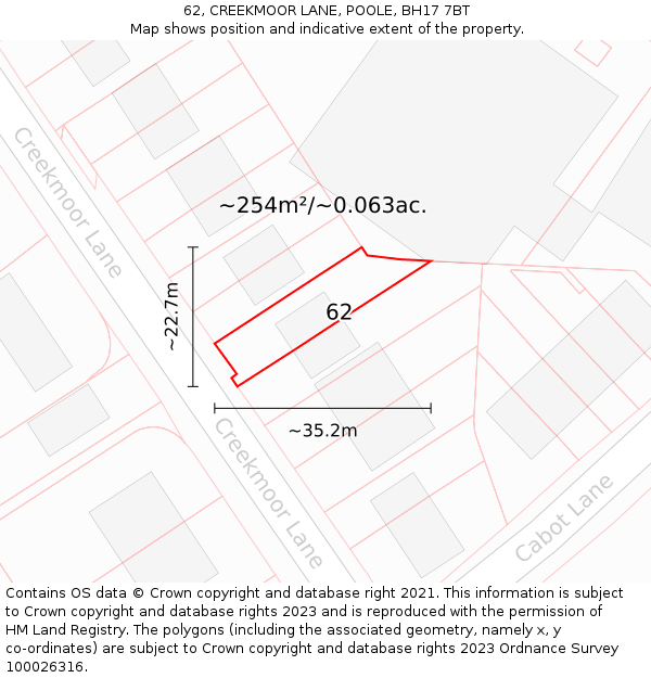 62, CREEKMOOR LANE, POOLE, BH17 7BT: Plot and title map