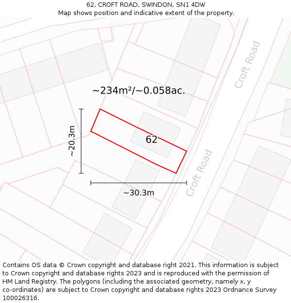 62, CROFT ROAD, SWINDON, SN1 4DW: Plot and title map