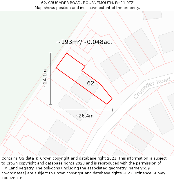 62, CRUSADER ROAD, BOURNEMOUTH, BH11 9TZ: Plot and title map