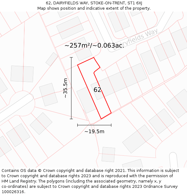 62, DAIRYFIELDS WAY, STOKE-ON-TRENT, ST1 6XJ: Plot and title map