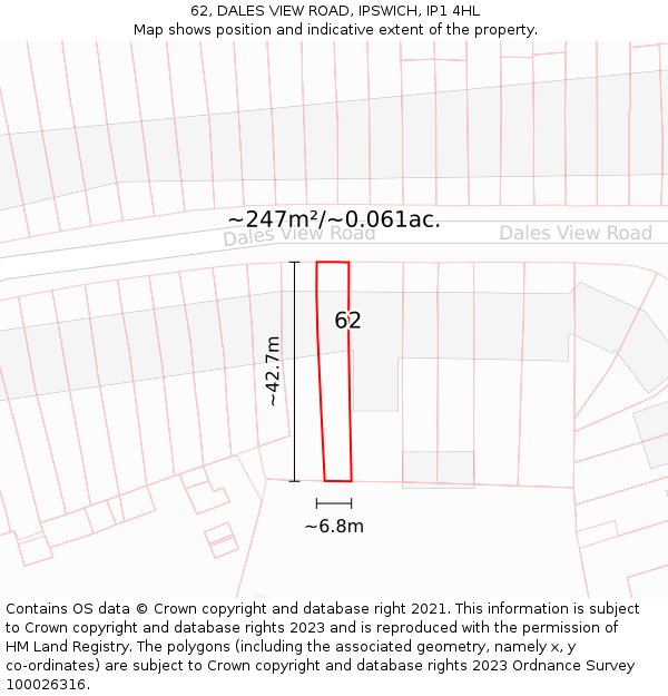 62, DALES VIEW ROAD, IPSWICH, IP1 4HL: Plot and title map