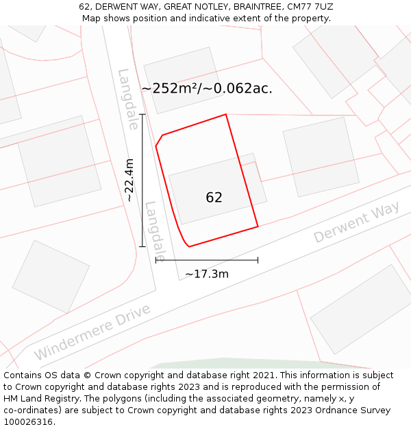 62, DERWENT WAY, GREAT NOTLEY, BRAINTREE, CM77 7UZ: Plot and title map