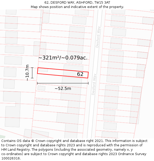 62, DESFORD WAY, ASHFORD, TW15 3AT: Plot and title map