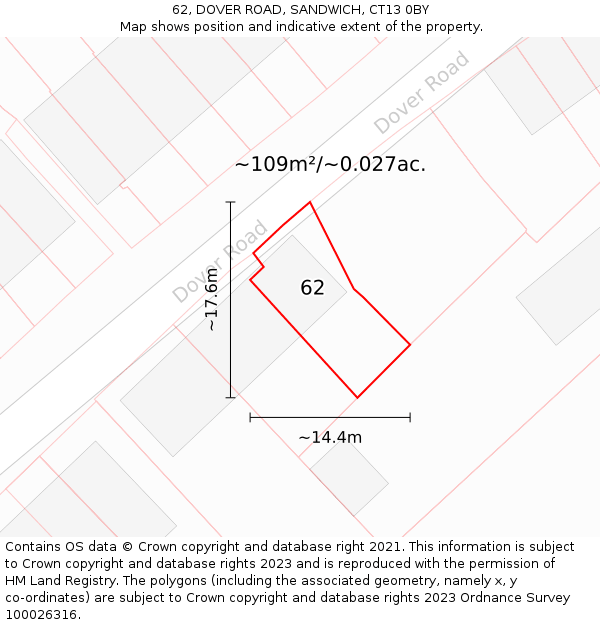 62, DOVER ROAD, SANDWICH, CT13 0BY: Plot and title map