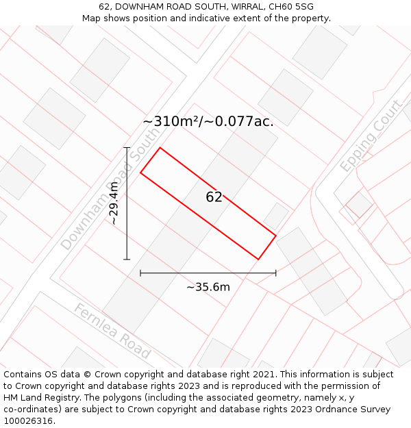 62, DOWNHAM ROAD SOUTH, WIRRAL, CH60 5SG: Plot and title map