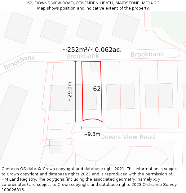 62, DOWNS VIEW ROAD, PENENDEN HEATH, MAIDSTONE, ME14 2JF: Plot and title map