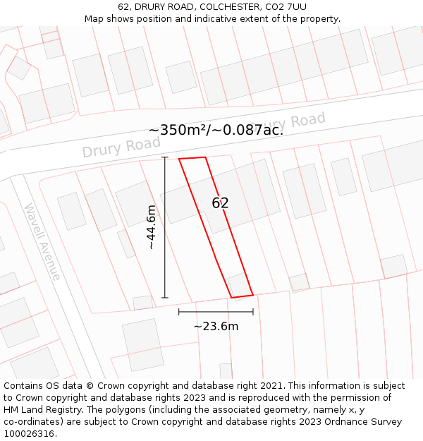 62, DRURY ROAD, COLCHESTER, CO2 7UU: Plot and title map