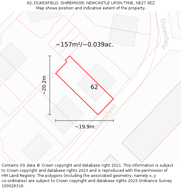 62, DUKESFIELD, SHIREMOOR, NEWCASTLE UPON TYNE, NE27 0EZ: Plot and title map