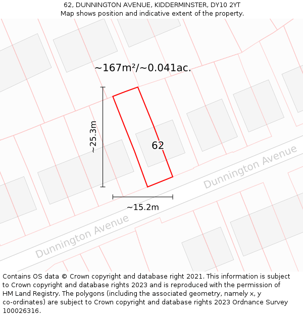 62, DUNNINGTON AVENUE, KIDDERMINSTER, DY10 2YT: Plot and title map