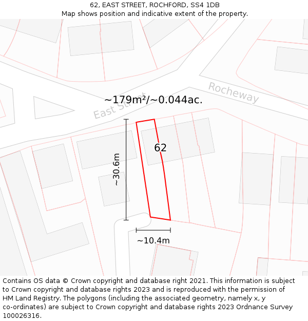 62, EAST STREET, ROCHFORD, SS4 1DB: Plot and title map