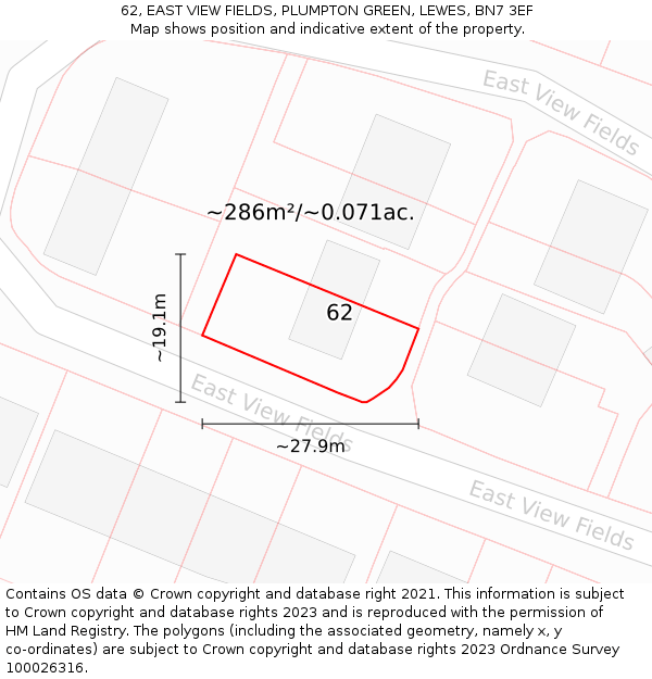 62, EAST VIEW FIELDS, PLUMPTON GREEN, LEWES, BN7 3EF: Plot and title map