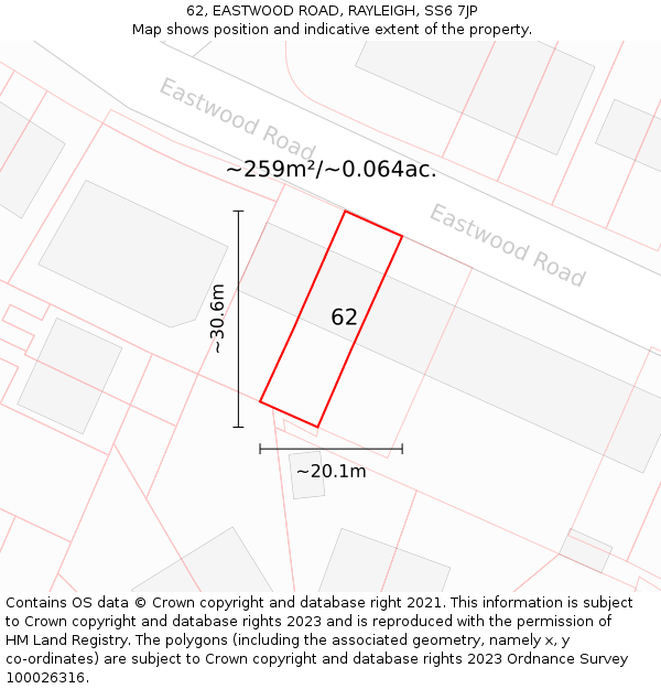 62, EASTWOOD ROAD, RAYLEIGH, SS6 7JP: Plot and title map