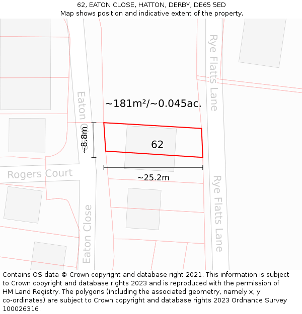 62, EATON CLOSE, HATTON, DERBY, DE65 5ED: Plot and title map