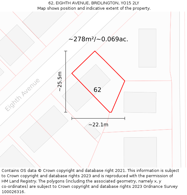 62, EIGHTH AVENUE, BRIDLINGTON, YO15 2LY: Plot and title map