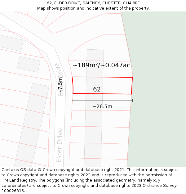 62, ELDER DRIVE, SALTNEY, CHESTER, CH4 8PF: Plot and title map