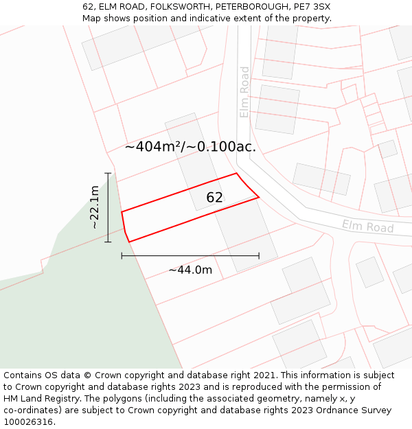 62, ELM ROAD, FOLKSWORTH, PETERBOROUGH, PE7 3SX: Plot and title map