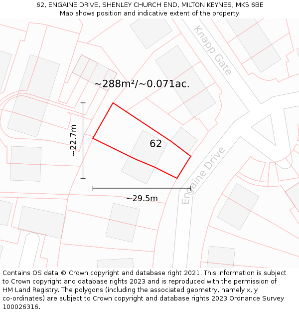 62, ENGAINE DRIVE, SHENLEY CHURCH END, MILTON KEYNES, MK5 6BE: Plot and title map