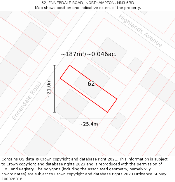 62, ENNERDALE ROAD, NORTHAMPTON, NN3 6BD: Plot and title map