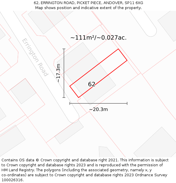 62, ERRINGTON ROAD, PICKET PIECE, ANDOVER, SP11 6XG: Plot and title map