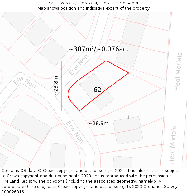 62, ERW NON, LLANNON, LLANELLI, SA14 6BL: Plot and title map