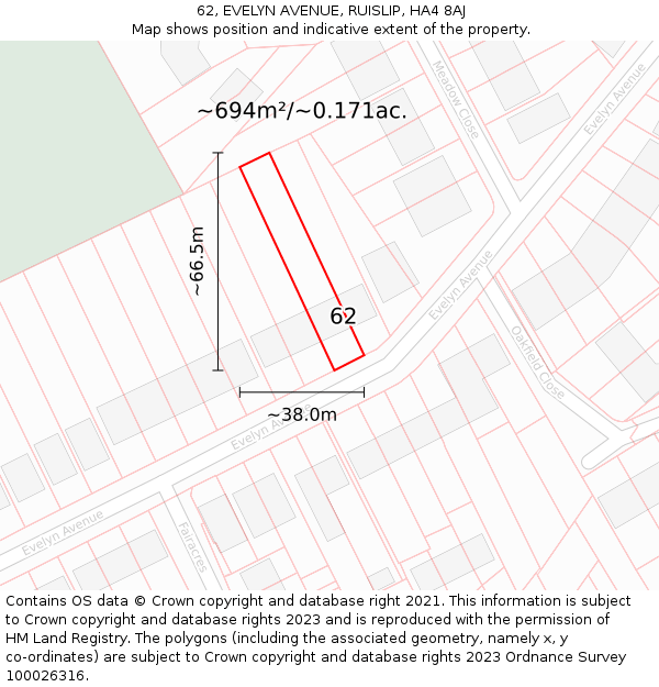 62, EVELYN AVENUE, RUISLIP, HA4 8AJ: Plot and title map