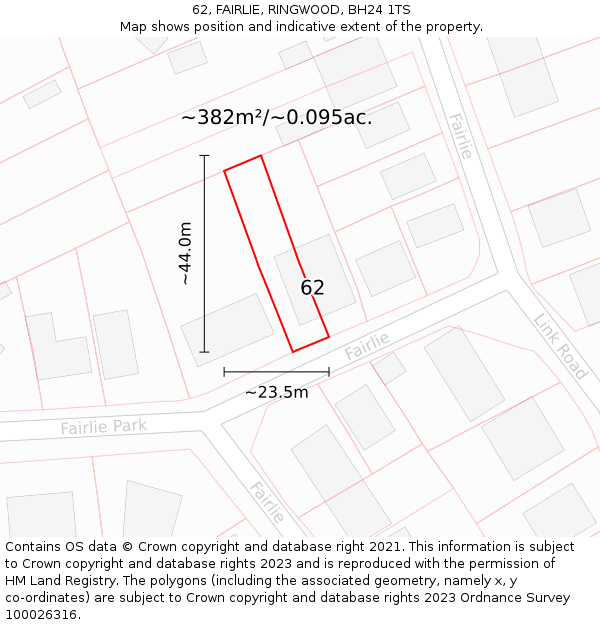 62, FAIRLIE, RINGWOOD, BH24 1TS: Plot and title map