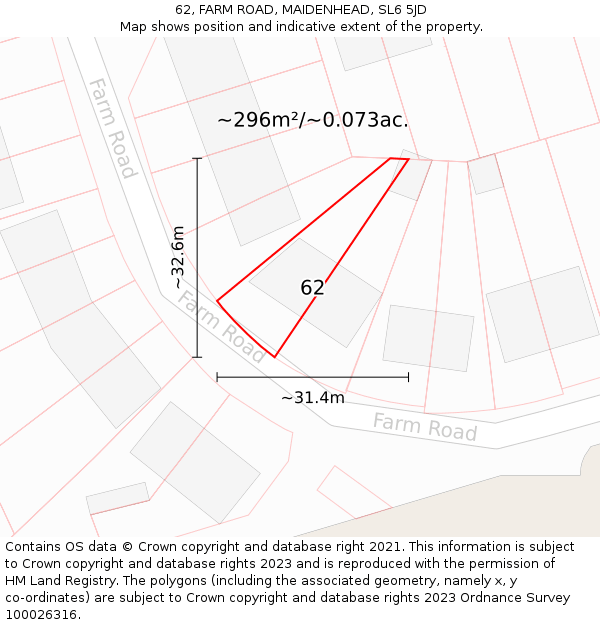 62, FARM ROAD, MAIDENHEAD, SL6 5JD: Plot and title map