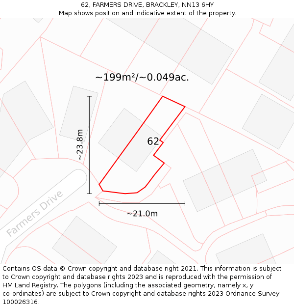 62, FARMERS DRIVE, BRACKLEY, NN13 6HY: Plot and title map