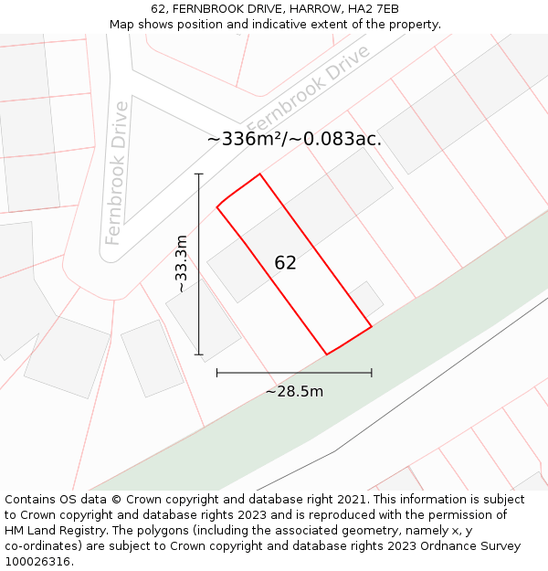 62, FERNBROOK DRIVE, HARROW, HA2 7EB: Plot and title map