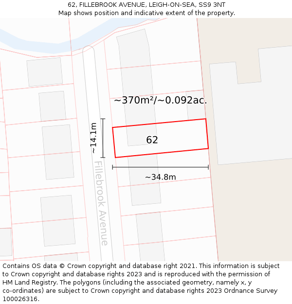 62, FILLEBROOK AVENUE, LEIGH-ON-SEA, SS9 3NT: Plot and title map