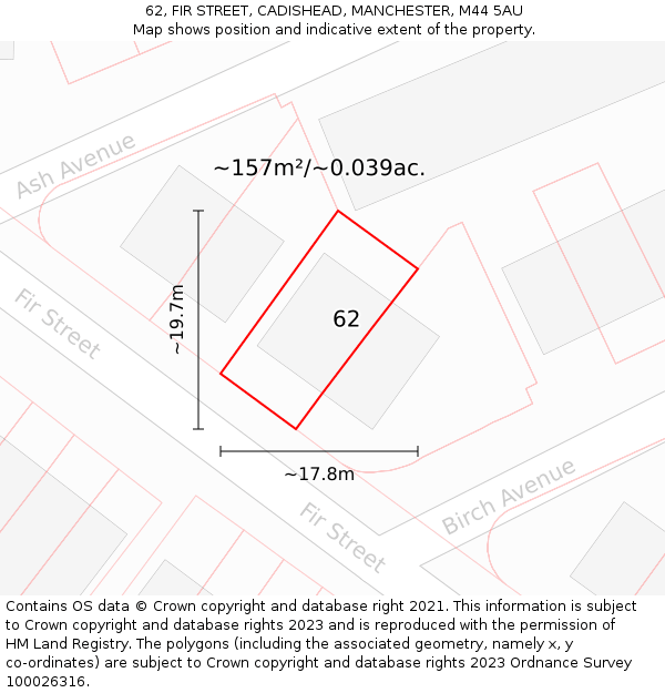 62, FIR STREET, CADISHEAD, MANCHESTER, M44 5AU: Plot and title map