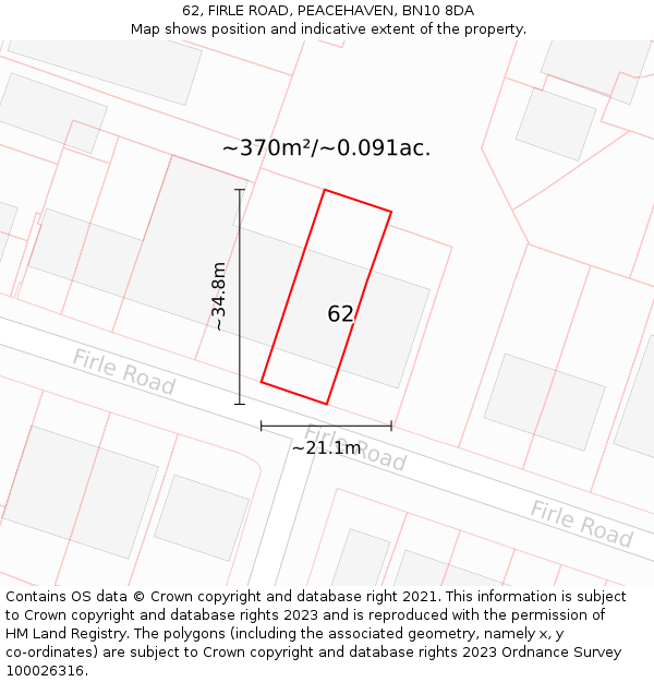 62, FIRLE ROAD, PEACEHAVEN, BN10 8DA: Plot and title map