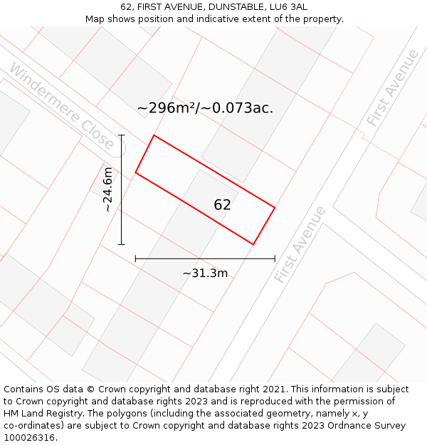 62, FIRST AVENUE, DUNSTABLE, LU6 3AL: Plot and title map