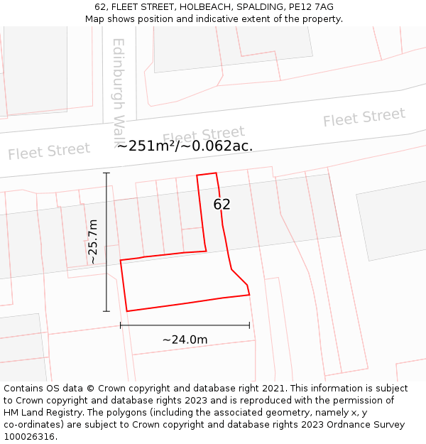 62, FLEET STREET, HOLBEACH, SPALDING, PE12 7AG: Plot and title map