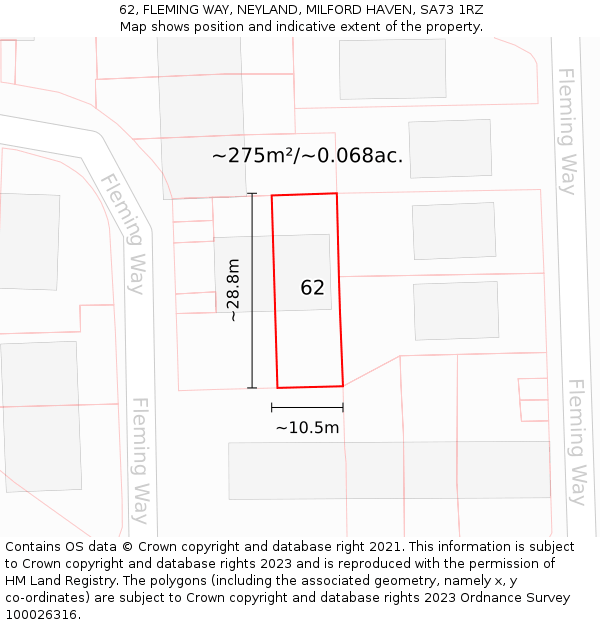 62, FLEMING WAY, NEYLAND, MILFORD HAVEN, SA73 1RZ: Plot and title map